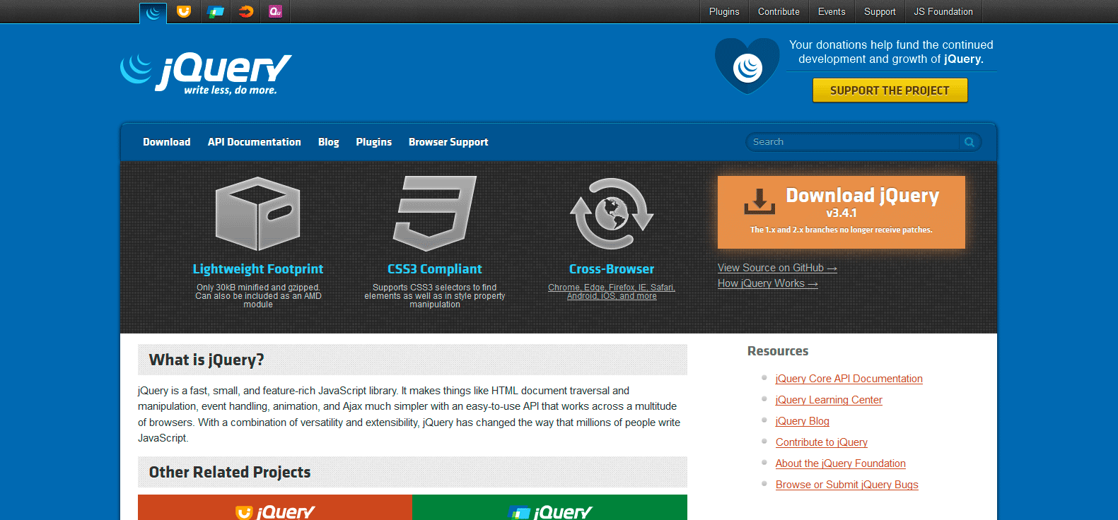jquery.com - официальный сайт JS-библиотека jQuery